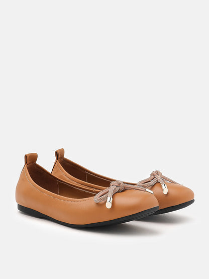 PAZZION, Astra Diamante Bow Round Toe Flats, Camel