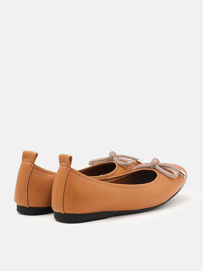 PAZZION, Astra Diamante Bow Round Toe Flats, Camel