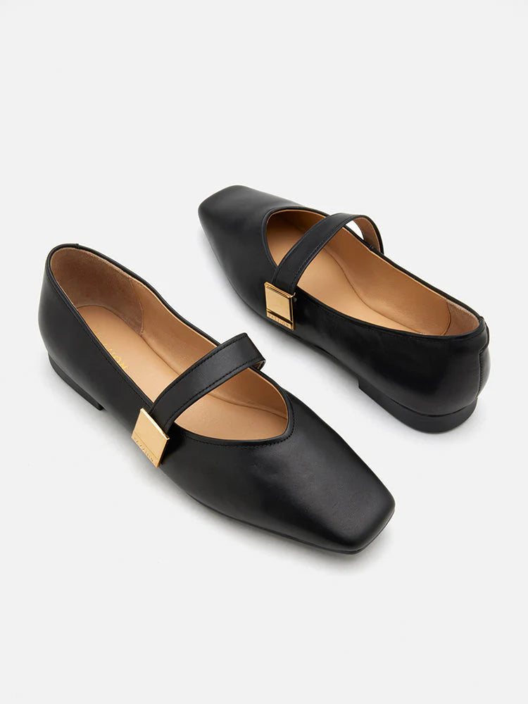 PAZZION, Aubrey Square Toe Mary Jane Flats, Black