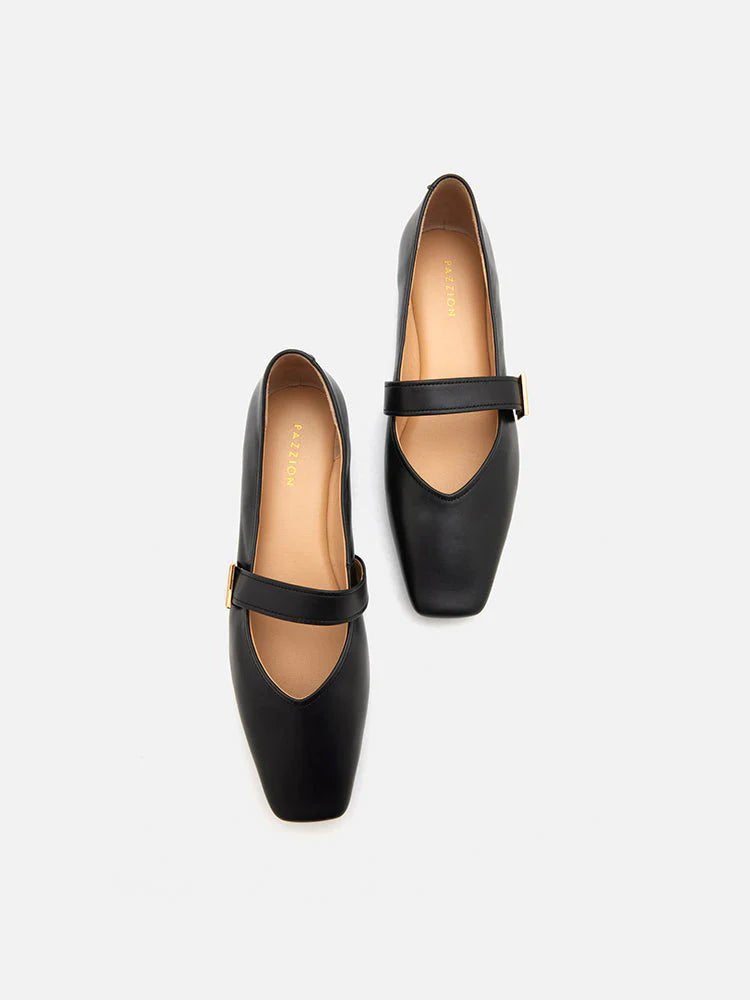 PAZZION, Aubrey Square Toe Mary Jane Flats, Black