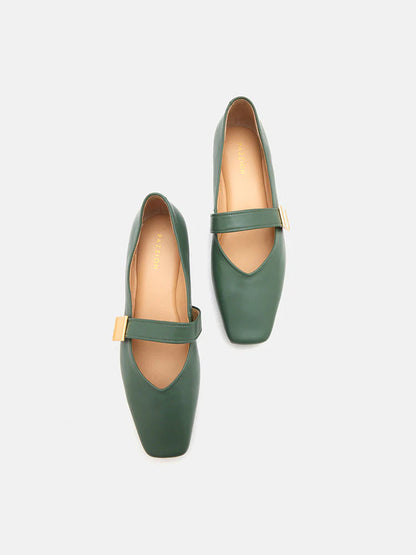 PAZZION, Aubrey Square Toe Mary Jane Flats, Green