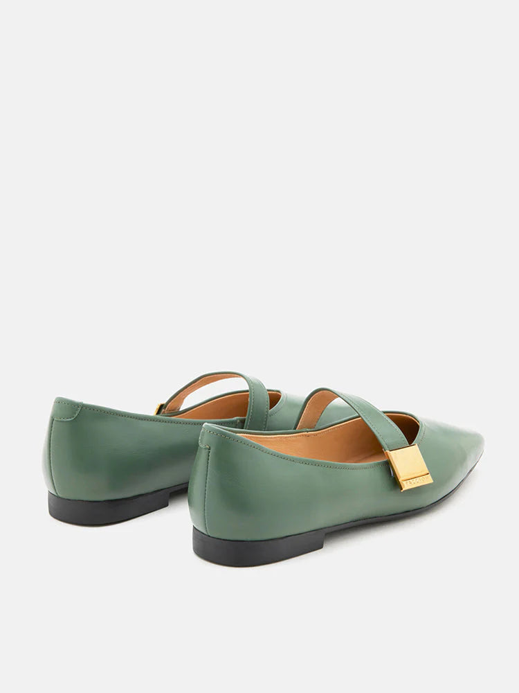 PAZZION, Aubrey Square Toe Mary Jane Flats, Green