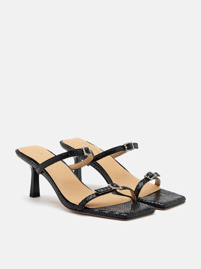 PAZZION, Augusta Buckled Strap Heel Sandals, Black