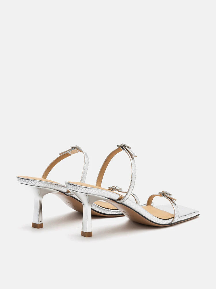 PAZZION, Augusta Buckled Strap Heel Sandals, Silver