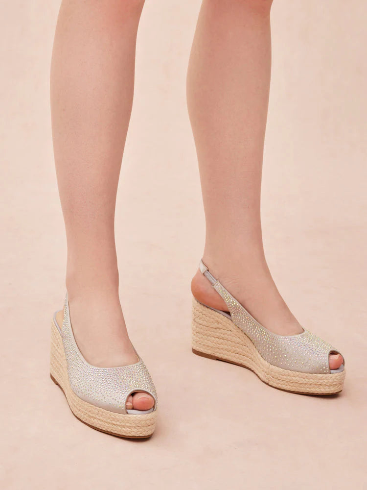 PAZZION, Aurelia Peep Toe Slingback Wedges, Grey