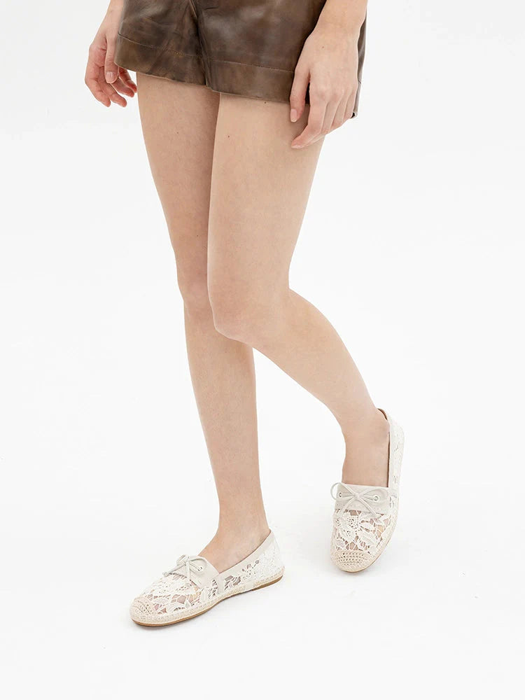 PAZZION, Avianna Lace and Bow Espadrilles, Beige