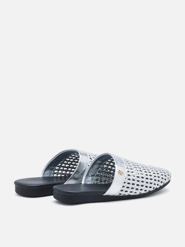 PAZZION, Ayanna Woven Slip-On Mules, Silver