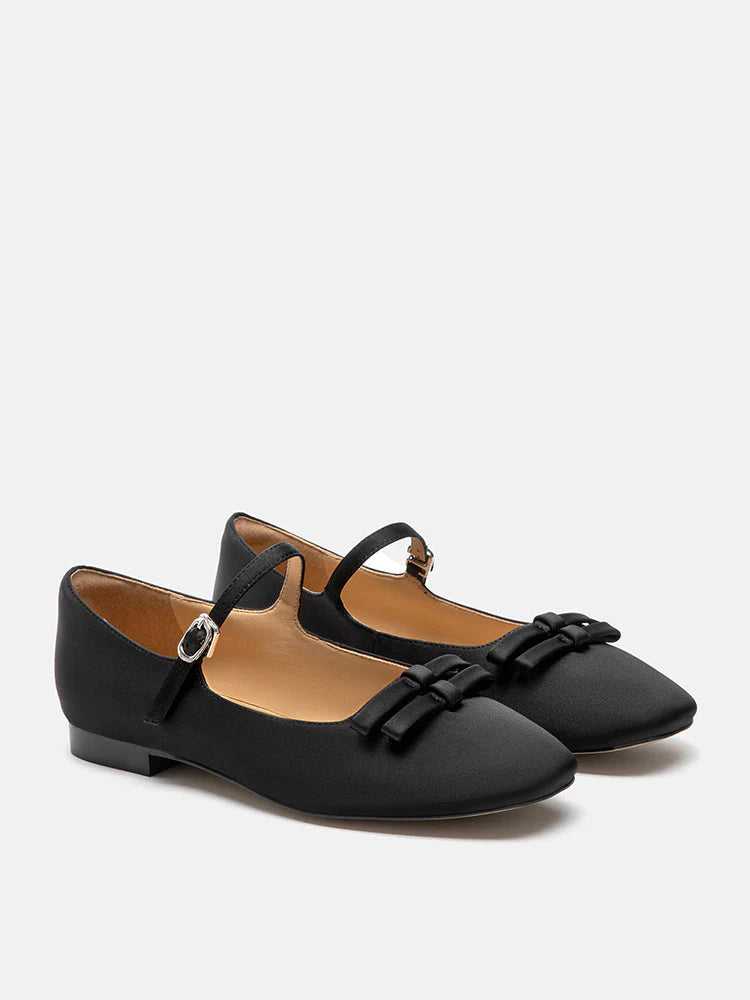 PAZZION, Aylin Silk Double Bow Mary Janes, Black