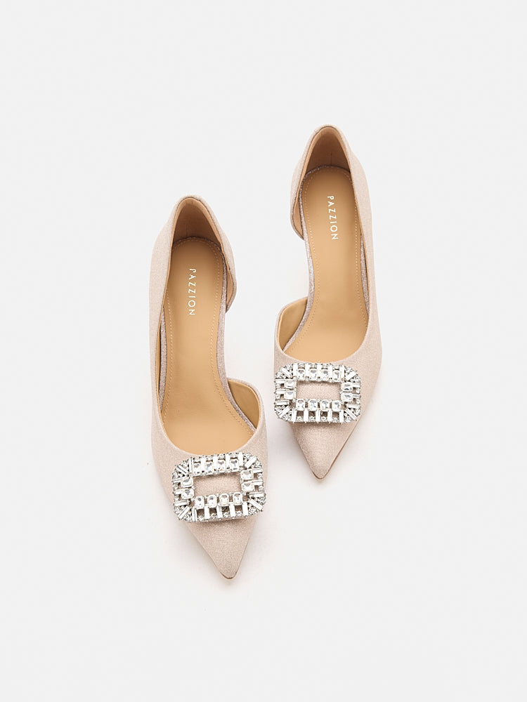 PAZZION, Ayra Diamante Embellished High Heels, Gold