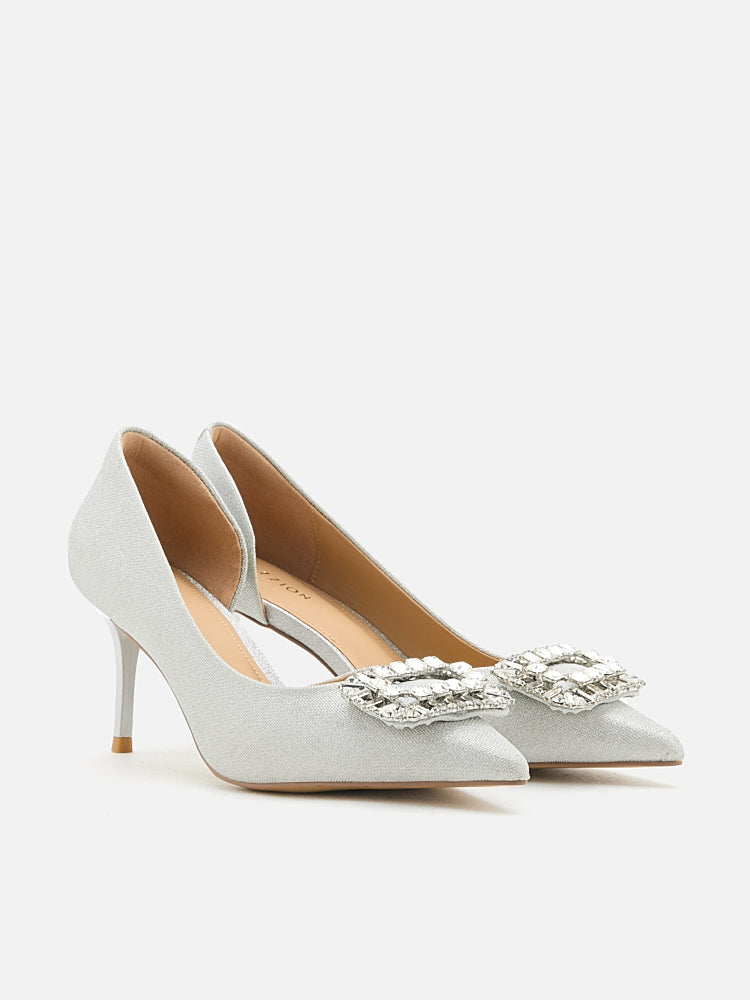 PAZZION, Ayra Diamante Embellished High Heels, Silver