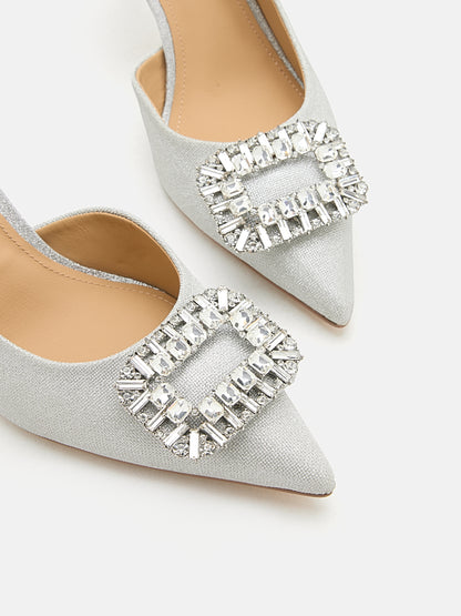 PAZZION, Ayra Diamante Embellished High Heels, Silver