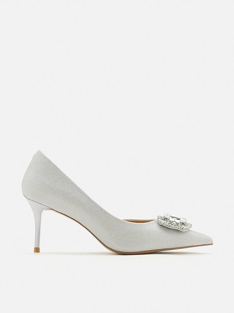 PAZZION, Ayra Diamante Embellished High Heels, Silver