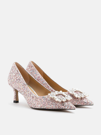 PAZZION, Aysha Diamante Embellished Heels, Pink