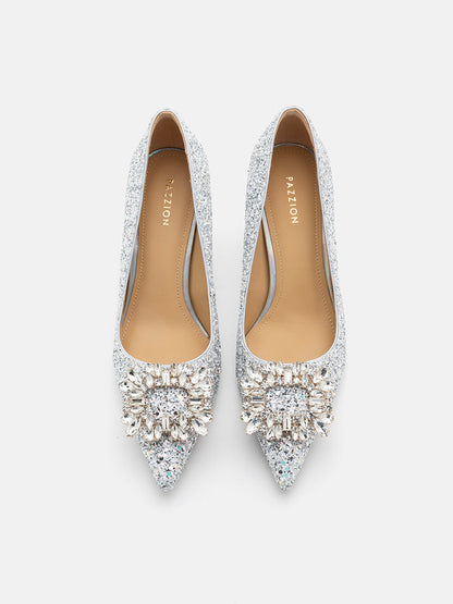 PAZZION, Aysha Diamante Embellished Heels, Silver