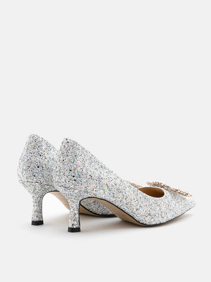 PAZZION, Aysha Diamante Embellished Heels, Silver