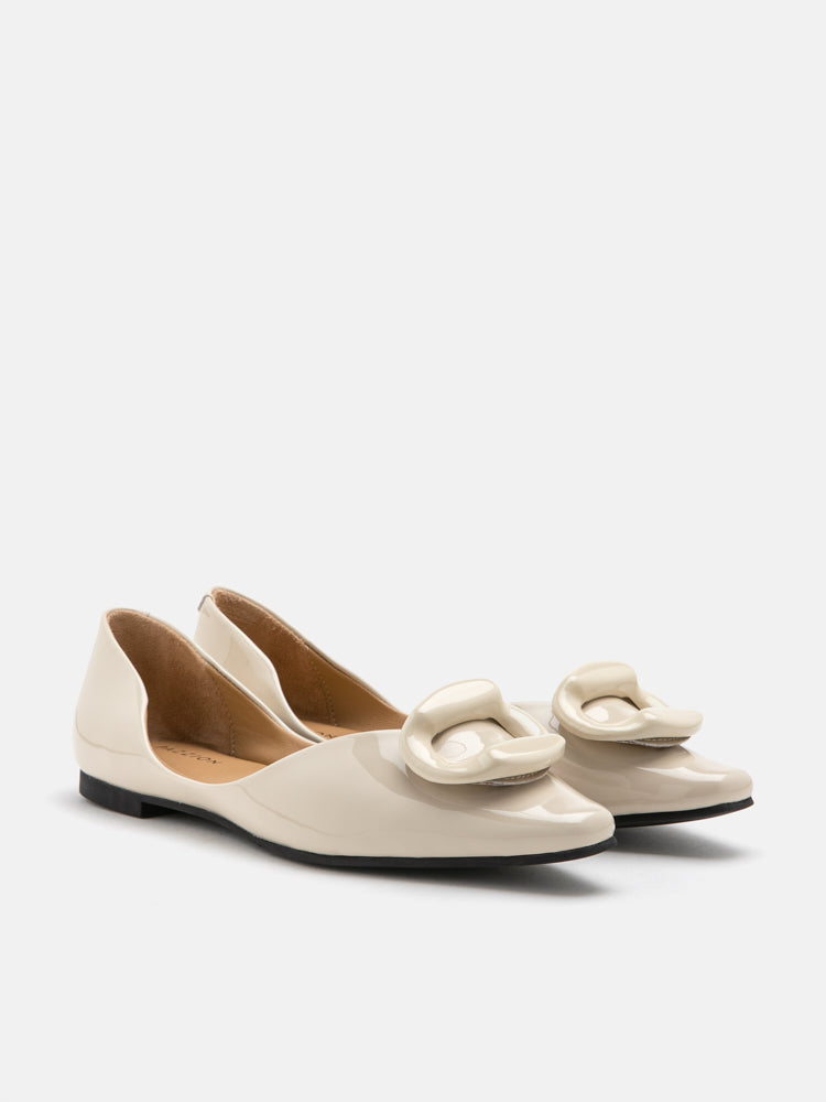 PAZZION, Babylon Jelly Patent Buckle Flats, Beige