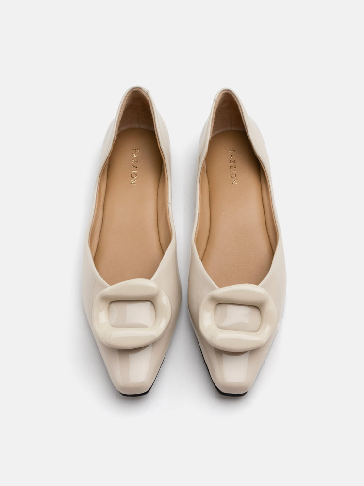 PAZZION, Babylon Jelly Patent Buckle Flats, Beige