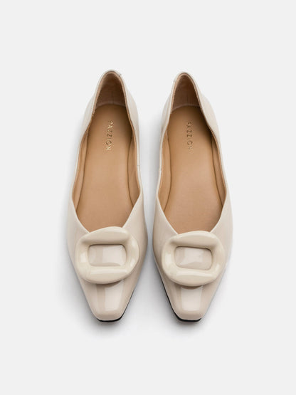 PAZZION, Babylon Jelly Patent Buckle Flats, Beige