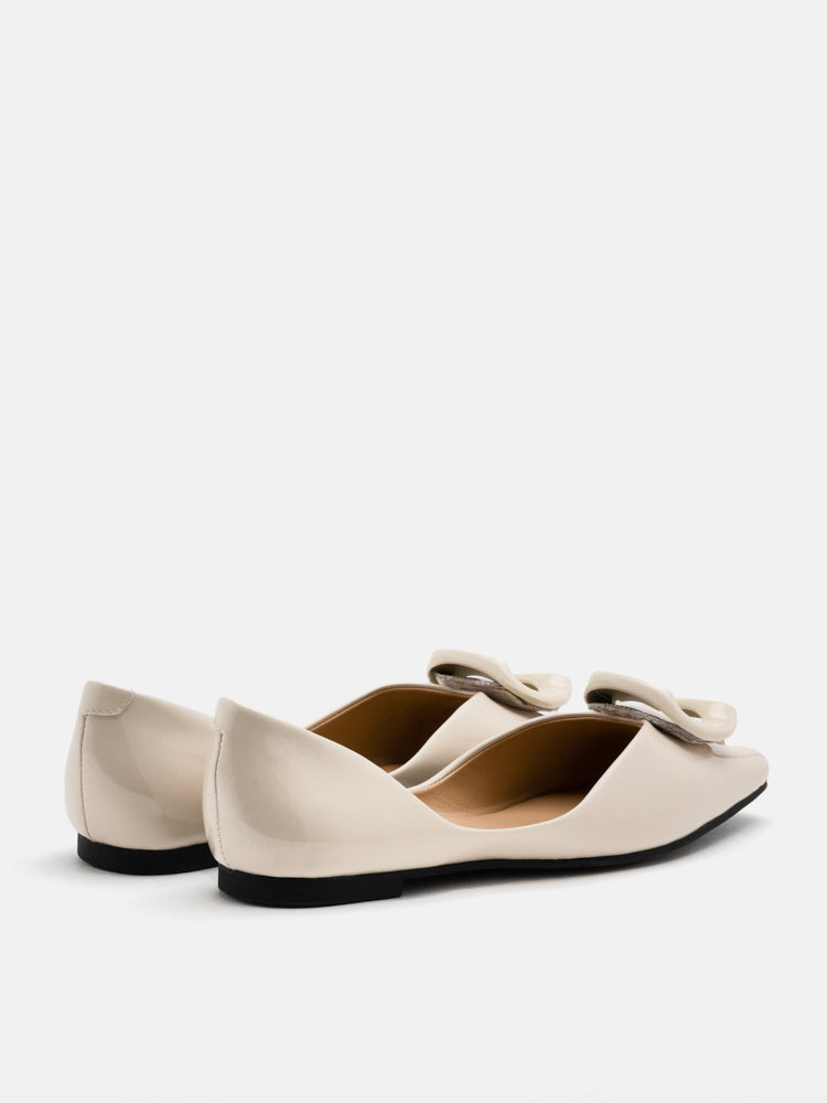 PAZZION, Babylon Jelly Patent Buckle Flats, Beige