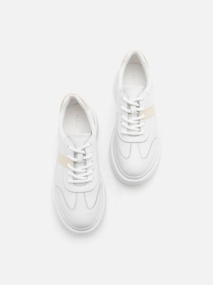 PAZZION, Bailey Accent Leather Sneakers, Almond