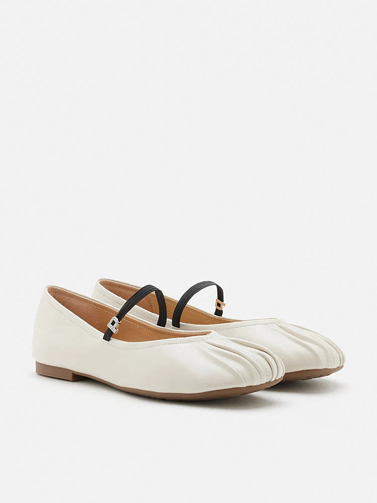 PAZZION, Belle Ruched Mary Janes, Beige