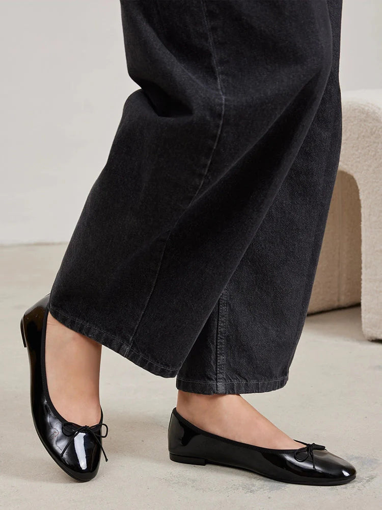 PAZZION, Belmara Bow-Tied Leather Ballet Flats, Black