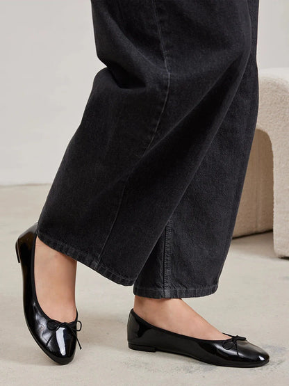 PAZZION, Belmara Bow-Tied Leather Ballet Flats, Black