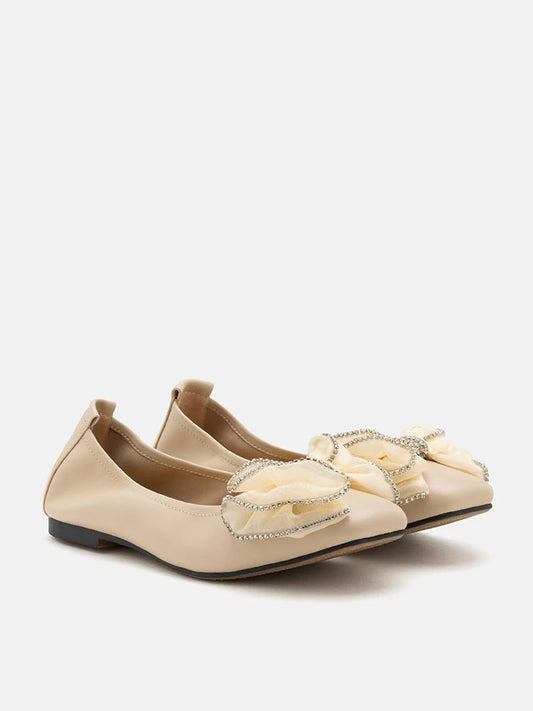 PAZZION, Bree Crystal Exmbellished Bow Flats, Almond