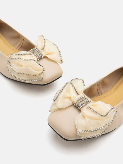 PAZZION, Bree Crystal Exmbellished Bow Flats, Almond