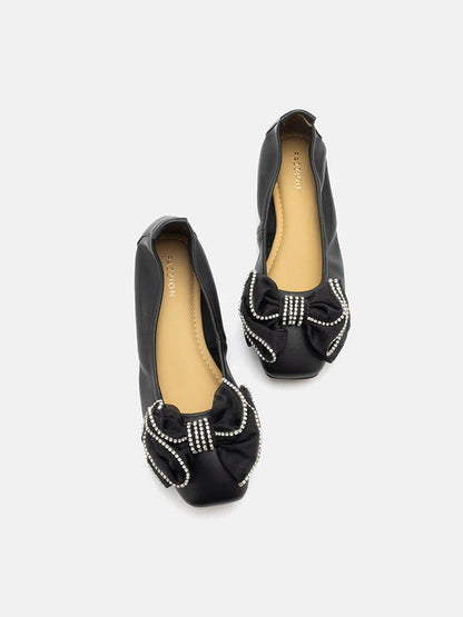 PAZZION, Bree Crystal Exmbellished Bow Flats, Black