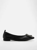PAZZION, Brigette Diamante Embellished Buckle Pointed Toe Flats, Black