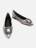 PAZZION, Brigette Diamante Embellished Buckle Pointed Toe Flats, Pewter