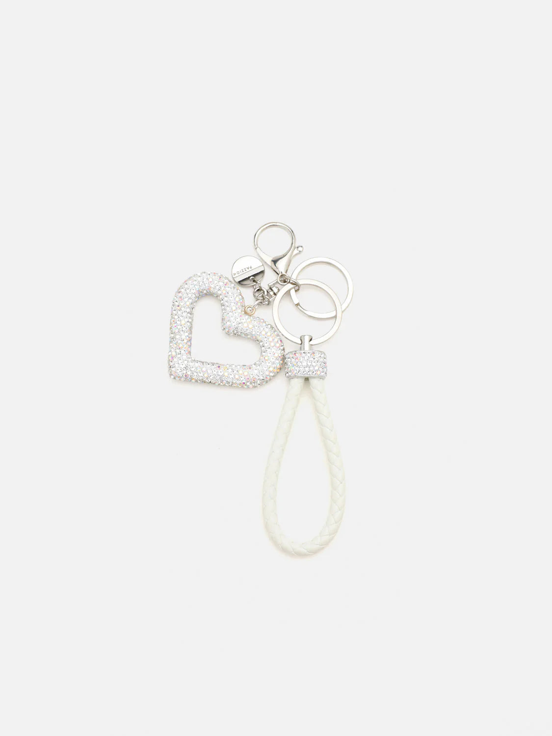 PAZZION, Brigitte Crystal Embellished Heart Keychain, Silver