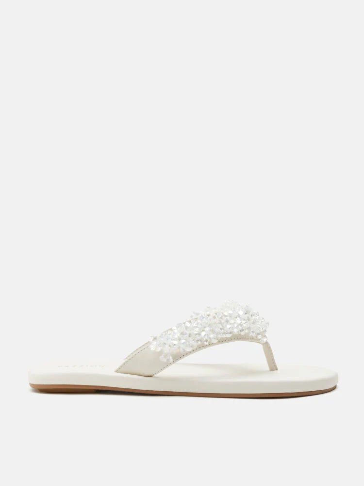 PAZZION, Brooke Beaded V-Strap Thong Sandals, Beige