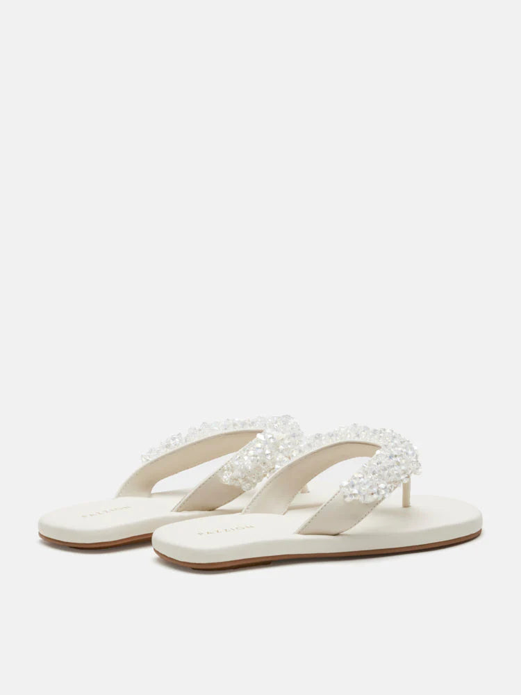 PAZZION, Brooke Beaded V-Strap Thong Sandals, Beige