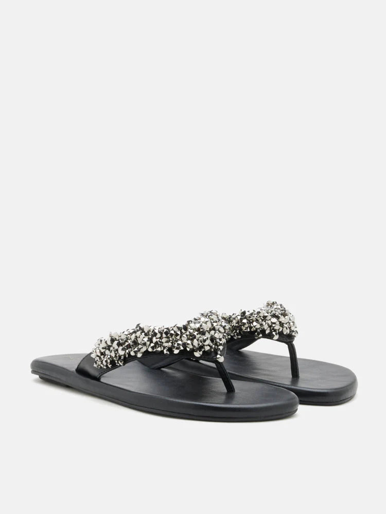 PAZZION, Brooke Beaded V-Strap Thong Sandals, Black