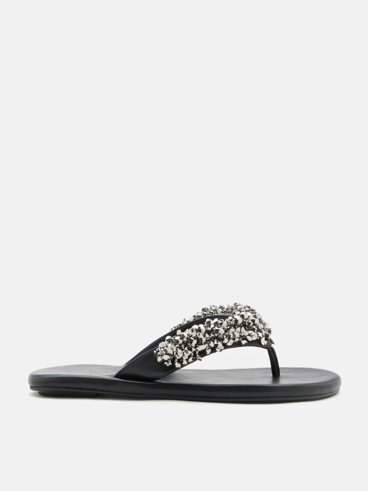 PAZZION, Brooke Beaded V-Strap Thong Sandals, Black