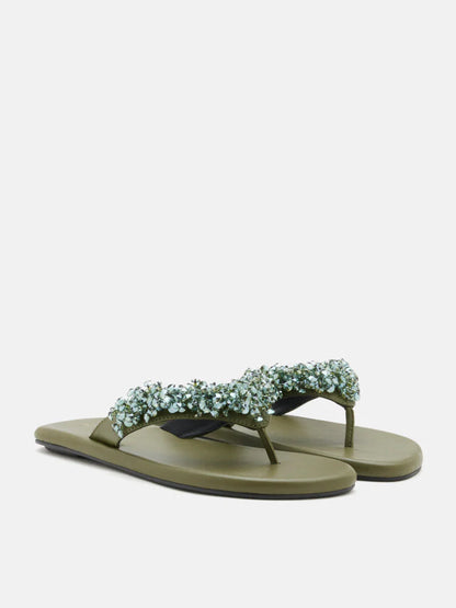 PAZZION, Brooke Beaded V-Strap Thong Sandals, Green