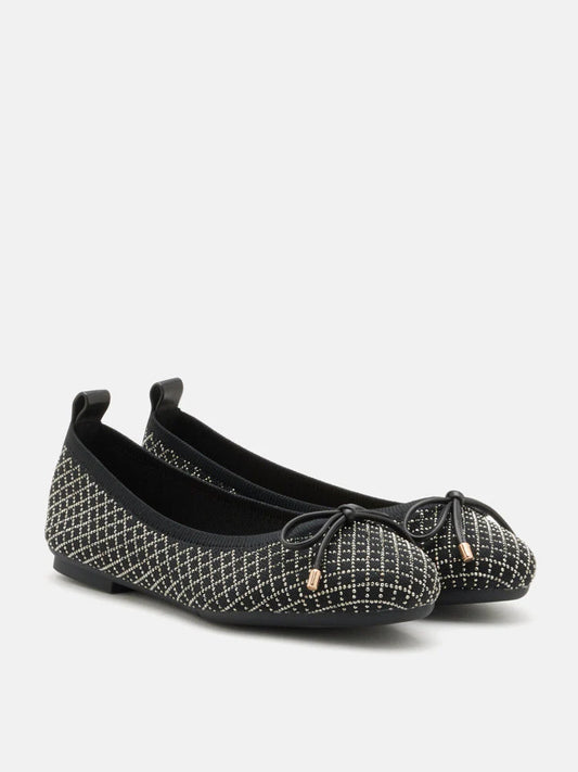 PAZZION, Brooke Crystal Grid Flyknit Flats, Black