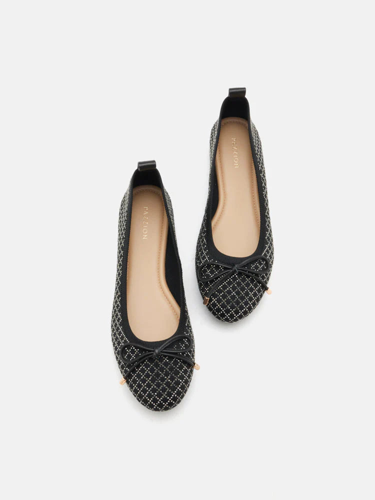 PAZZION, Brooke Crystal Grid Flyknit Flats, Black