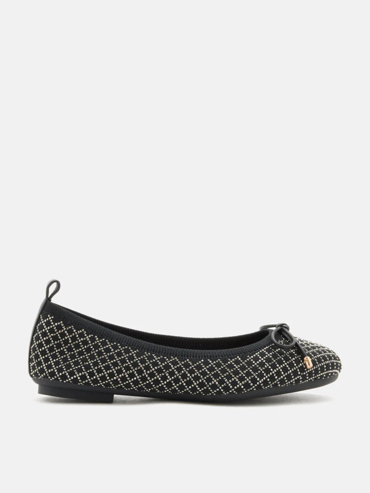 PAZZION, Brooke Crystal Grid Flyknit Flats, Black