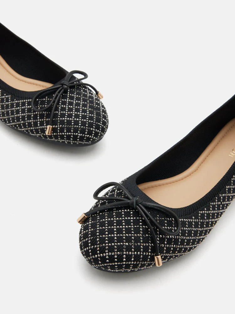 PAZZION, Brooke Crystal Grid Flyknit Flats, Black