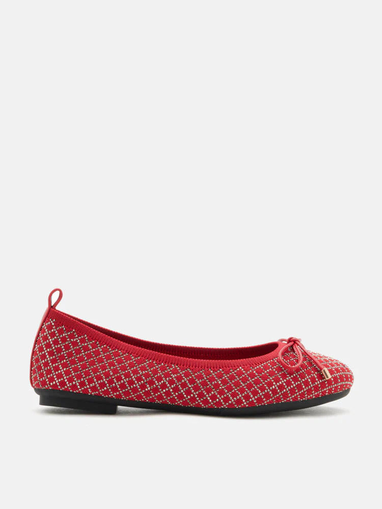 PAZZION, Brooke Crystal Grid Flyknit Flats, Red