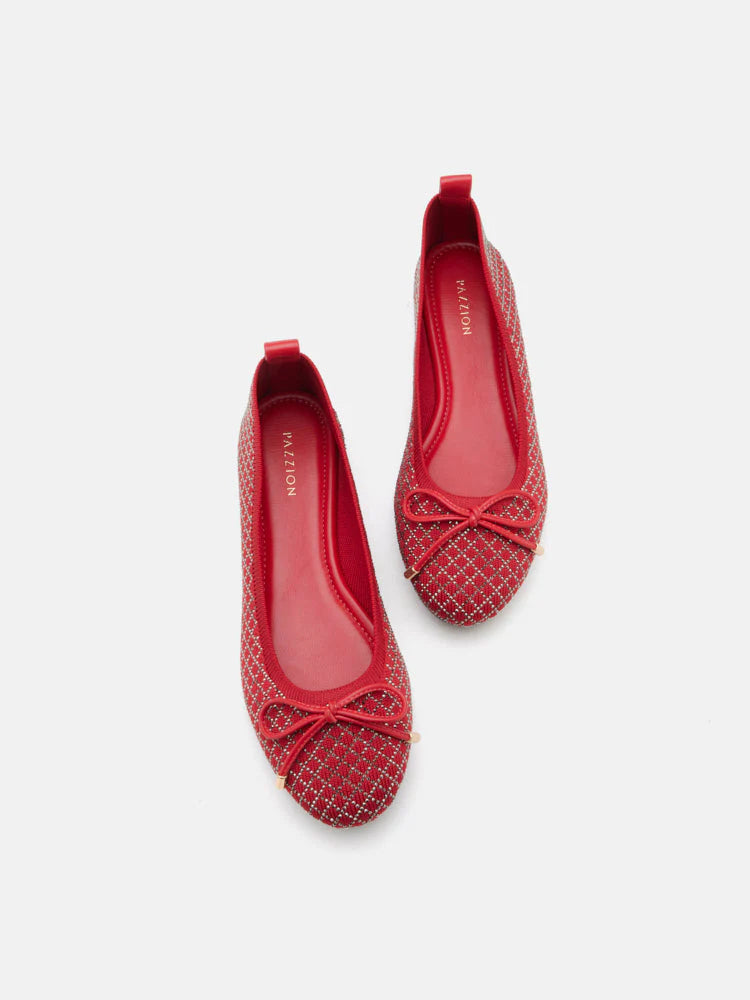 PAZZION, Brooke Crystal Grid Flyknit Flats, Red