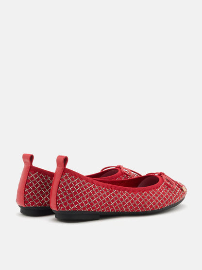 PAZZION, Brooke Crystal Grid Flyknit Flats, Red