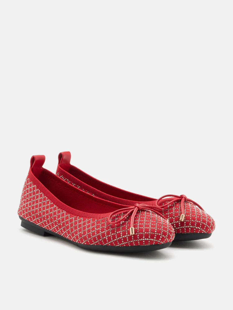 PAZZION, Brooke Crystal Grid Flyknit Flats, Red