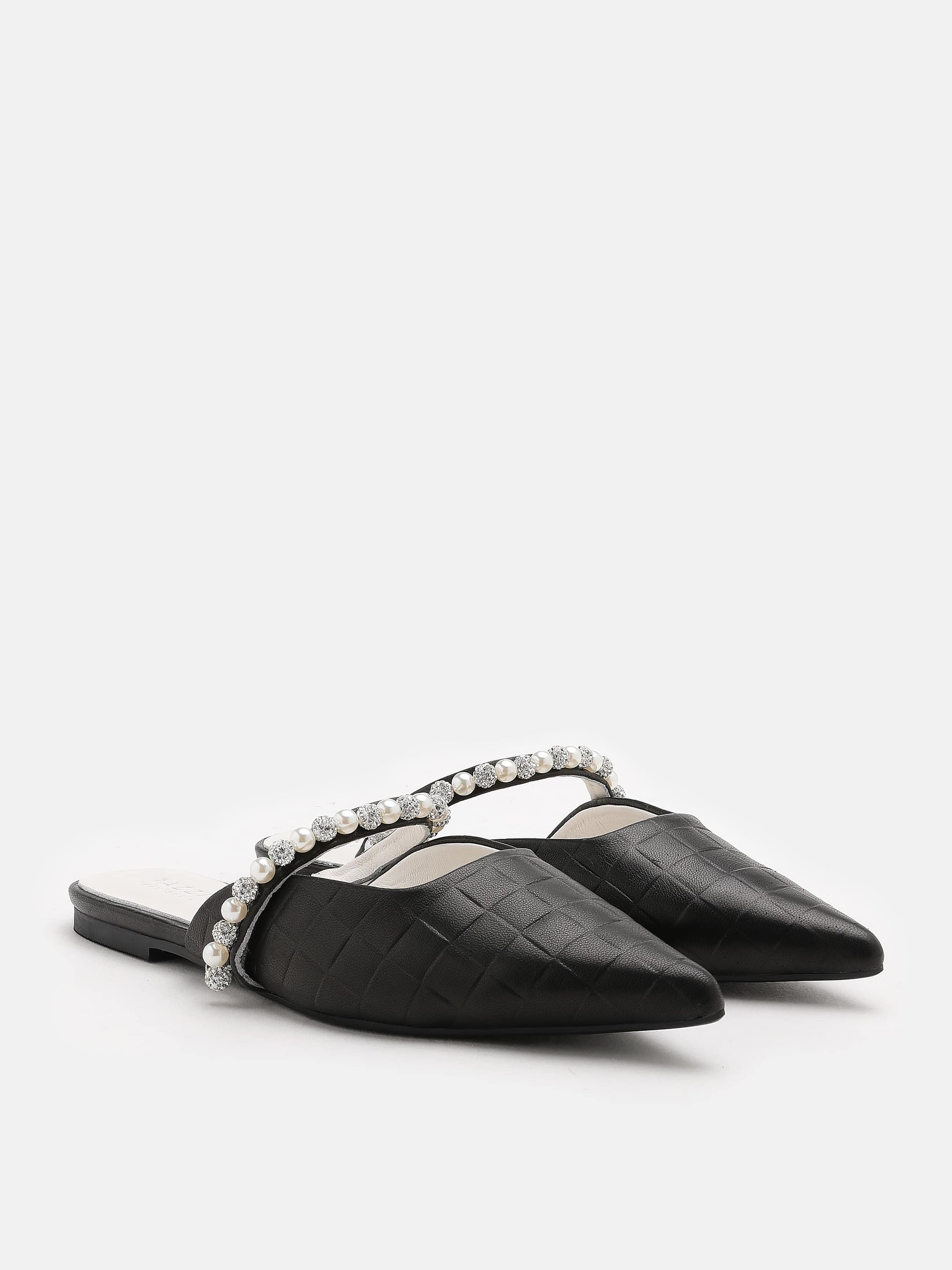 PAZZION, Camila Beaded Embellished Mules, Black