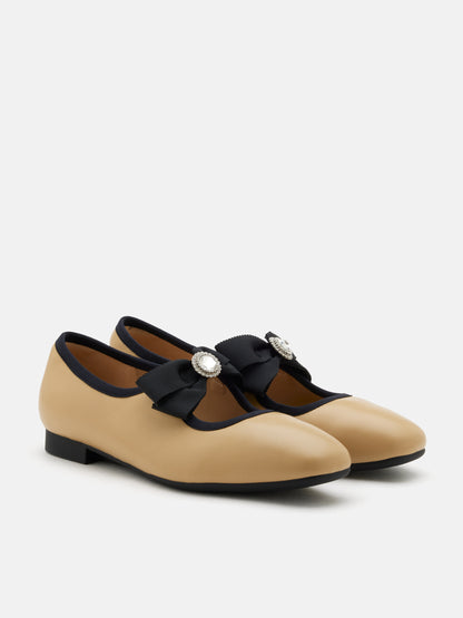 PAZZION, Camilla Diamante Bow Flats, Almond
