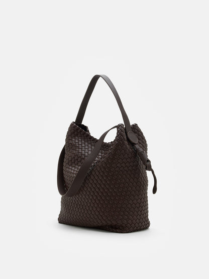 PAZZION, Cara Woven Bag, Dark Brown