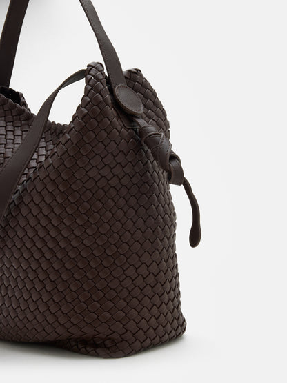 PAZZION, Cara Woven Bag, Dark Brown